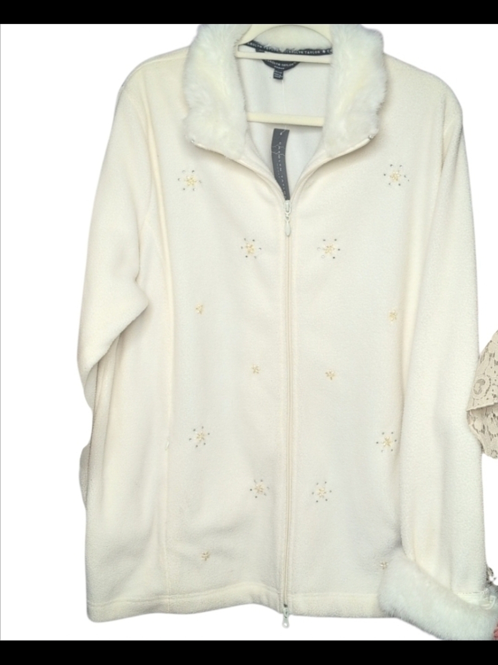 Carolyn Taylor White Teddy Jacket with Faux-Fur Trim 2X NWOT